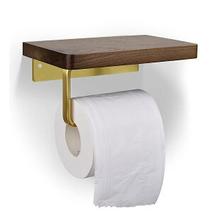 【送料無料】SouYuuKai トイレットペーパーホルダー 米国産クルミの木 壁掛け 紙巻器 木製 穴開け不要 おしゃれ 棚付き 小物置き 洗面所 浴室用 耐荷重5KG 一連