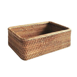 【送料無料】収納かご バスケット 藤箱 手織り パンかご オシャレ 天然ブドウの木 卓上収納 雑貨 お菓子 野菜 果物入り エコ ブラウン (25×17×8cm)