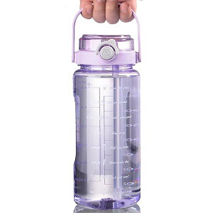 【送料無料】1500ml、2000ml ボトル 水筒 大容量 ポータブルストロースポーツウォーターボトル 2WAY わら付き 水位目盛付き BPAフリー プラスチックウォーターボトル 大人 子ども アウトドア ス