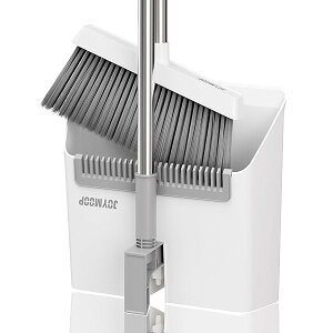 【送料無料】ほうき ちりとり セット、ほうき 室内向け自立型、ペットの毛や玄関掃除に便利な櫛付きモデル、ホワイト