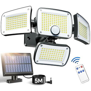 【送料無料】ソーラーライト 屋外 防水 分離型 センサーライト 【333LED/人感センサー/4灯式/IP65防水/5M延長コード】 自動点灯 明るい 2400mAh大容量バッテリー 防犯ライト
