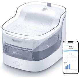 【送料無料】猫用 スマートペット用自動給水器 アプリ付き 2L大容量 8層プ フィルター付 水飲み器 噴水 静音 コードレス 2.4G WiFi 猫 中小型犬【獣医師推奨】PF1-ホワイト