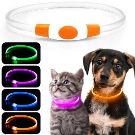 【送料無料】犬 猫用LED光る首輪, ライトUSB充電式,長さ可調節,ナイロン 光る首輪,小型犬用安
