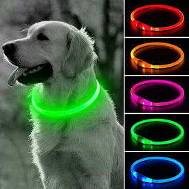 【送料無料】犬 光る首輪 - 充電式 LED 光る 犬 首輪 犬 散歩 ライト ペット 夜間 安全 お散歩