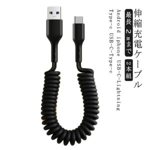 ケーブル 送料無料 USB-C 高速充電 iPhone充電ケーブル Apple ライトニング iPad ライトニングケーブル PD 車載 2本 iPhone USBケーブル Type-C 充電 充電ケーブル 伸び縮み 伸縮 2mまで 急速充電 高耐久 TP