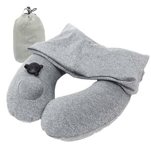 ネックピロー 飛行機 車 子供 首枕 エアー 携帯枕 空気 フード付き 旅行用 コンパクト おすすめ 夜行バス 新幹線 ポンプ式 U型枕 エアピロー 旅行グッズ 快適