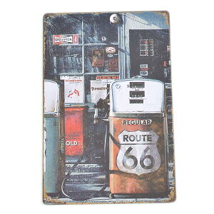 �y���[���֑Ή��z�A�����J�� �u���L�Ŕ� ���[�g66 ROUTE66 20×30cm �r���e�[�W ���^���T�C���v���[�g�y�u���L�Ŕ� �T�C���v���[�g �A�����J���G�� �J�t�F �o�[ �K���[�W �������̃C���e���A�z00