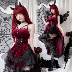 ワンピース ゴシック風 レディース ロリータ ゴスロリ ワンピース コスプレ ロリータ ワインレッド 黒 セクシー ランジェリー 悪魔 吸血鬼 魔女 メイド ドレス お姫様 姫系 演劇 ハロウィン 仮装 学園祭 文化祭 イベント