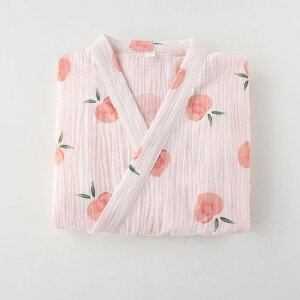 2重ガーゼ パジャマ ガウン レディース ルームウェア ペアルック 部屋着 涼しい コットン 桃柄 浴衣風 寝間着 バスローブ お風呂上がり お家時間 春夏 綿 前開き 寝巻き 誕生日 プレゼント