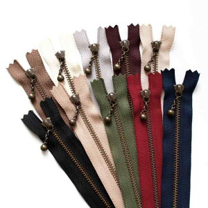 YKK 玉付きファスナー 16cm アンティークゴールド 10色セット 3GKB16-10MIX
