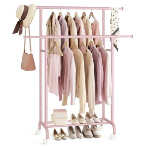 SONGMICS ハンガーラック 伸縮式衣装ラック 頑丈 洋服掛け 幅84~120cm スリム 室内物干し 衣類収納 安定性 キャスター付き移動しやすい ちょうどいいサイズ