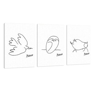 CREA アートパネル ピカソ 複数セット 壁掛け インテリア 絵画 モダン デザイン すっきり シンプル おしゃれ かわいい ホワイト 玄関 リビング 動物 幸運 幸せ (ハト・フクロウ・こぶた, 3)