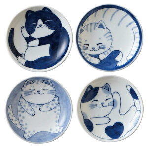 みのる陶器 小皿 ねこちぐら 3寸 4枚入 ねこちぐら ミケ・ハチワレ・トラ・ブチ