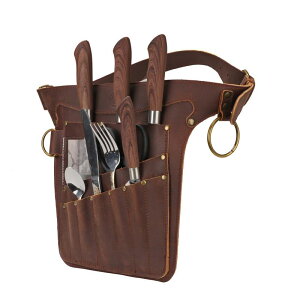 TOURBON カトラリーケース キャンプ バーベキュー 腰掛けポーチ アウトドア 食器 収納バッグ 本革 シェフケース