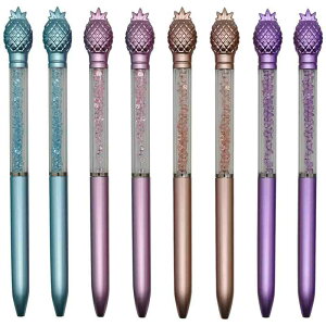 Maydahui おしゃれ パイナップル フルーツ ボールペン 油性 8本セット 0.5mm 黒インク かわいい 果物 鳳梨 クリスタル キラキラ 可愛い 文房具ギフト 子供 学生