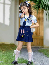 女の子 子供服 コスプレ ジュディ ズートピア ウサギ警官 セット 夏服 トップス プリーツスカート 短袖 短パン 綿混紡 柔らかい 薄手 軽量 吸湿速乾 接触冷感 単色 カラフル かわいい 学院風 韓流スタイル 3〜8歳 110〜160cm 通年 普段