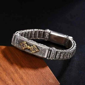 メンズ 手链 金剛杵 チベット風 仏教経典 古銀 軽量 ファッション 通勤 アクセサリー ラッキーアイテム 冬 2023年冬