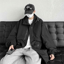 ジャケット メンズ レディース ユニセックス 2024 秋冬 防水 フード付き フリースタイル 機能性 ワークウェア コート アウター 薄手 ユニセックス 化繊混紡 ポリエステル 長袖 無領 ルーズフィット ジップアップ ソリッドカラー サイドポケット
