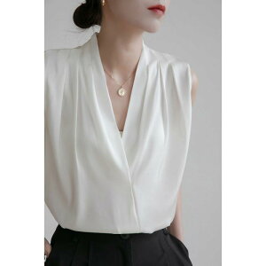 �g�b�v�X V-neck, sleeveless, white, plain, textured, casual, work, fabric: acrylic, material: other, pattern: solid color, style: