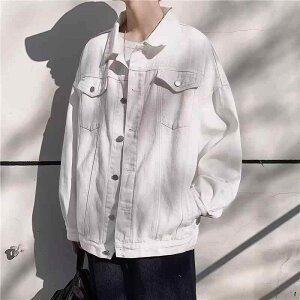 mens denim jacket retro ins fashion loose trend workwear jacket