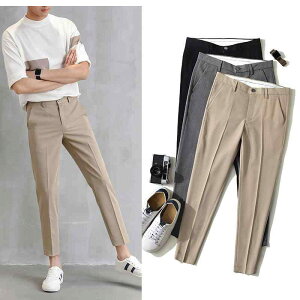 mens casual pants straight leg cropped trousers trendy slim fit with a slight drape for young men