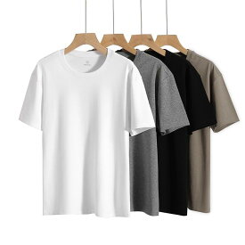 トップス メンズ 半袖 Tシャツ 精梳棉 夏 薄手 通気性 圆领 純色 ゆったり 半そで Tシャツ