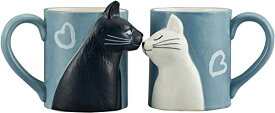 サンアート かわいい食器 「 黒ねこと白ねこ 」 マグカップ ペア キス 猫 ペア食器 雑貨 330ml グレー プレゼント 猫グッズ ねこコッ