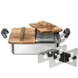 和平フレイズ ステンレス 角型 おでん鍋 24×28cm 4.8L ガス火専用 木の蓋付 烹味屋 RB-3261