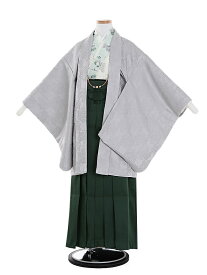 【レンタル】卒業式 かんたん着付 袴セット 小学校 卒業式 男児 グレー花紋x緑袴 おりびと 男の子 小学生 150-155cm 12歳 卒業式 小学生卒業袴 6年生 十三参り 着物レンタル 貸衣装 子供着物 袴レンタル ジュニア袴 naq1308