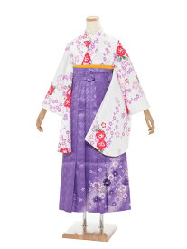 【レンタル】袴レンタル 卒業式セット 二尺袖 白花柄×紫袴 153～158cm 卒業袴 謝恩会 女性用袴 先生 大人用 着物レンタル 大学 専門学校 女性和装 貸衣装