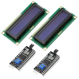 LCDディスプレイモジュール 1602A 2個セット ブルーバックライト 16文字×2行 IIC I2C TWI SPIシリアルインターフェース変換基板付き 電子工作 Arduino 電子部品 5V用 コントラスト調整可能 実験キッ