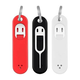 SIMピン 3点セット ステンレス製 SIMカードイジェクトピン キーホルダー付き スマホ タブレット用 交換部品 多機能ツール 紛失防止 携帯用 取り出しピン 赤 黒 白 各1個入り スマートフォン
