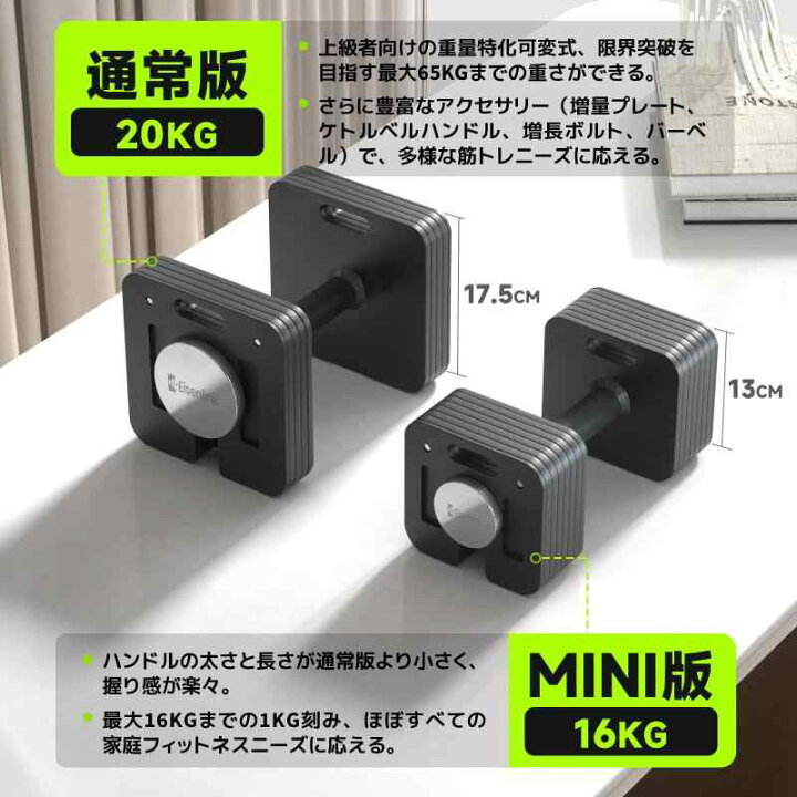 楽天市場】Eisenlink 可変式ダンベル 4~36KG 2KG刻み 最大17段階調整 