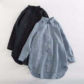 ロングシャツ レディース 長袖 チュニック ゆったり 無地 シンプル ナチュラル きれいめ カジュアル 体型カバー 羽織り 前開き 襟付き ベーシック リラックス スタンダード 定番 大人 上品