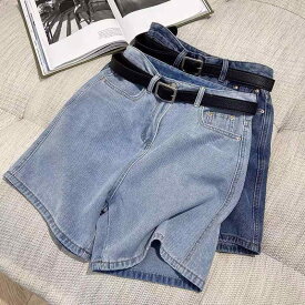 ハーフパンツ レディース ハイウエスト デニムパンツ ショートパンツ 5分丈 ひざ上丈ワイドパンツゆったり大きいサイズボトムスシンプルカジュアルベーシック定番ナチュラルスタンダードジーンズ