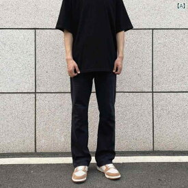 デニムパンツ メンズ ブラックデニム ストレート ワイドパンツ フィット 無地カジュアルシンプルベーシック定番ナチュラルスタンダード