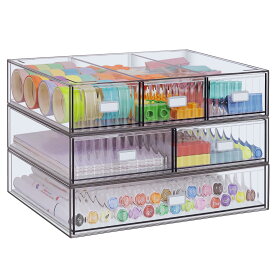 3 Tier Stackable Desk Organizer with 6 Drawers Plastic Desktop Storage Box Detachable Makeup Storage Office Stationery Supplies Organizer for Office School