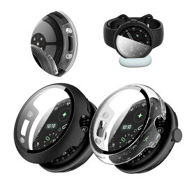 Pixel Watch 4 45mm 専用 ケース カバー 対応 可充電ケース カバー+フィルム 一体型 PCケース ガラスフィルム 装着充電可能 液晶保護 擦り傷防止 衝撃吸収 全面保護 着脱簡単 2枚 ブラック クリア