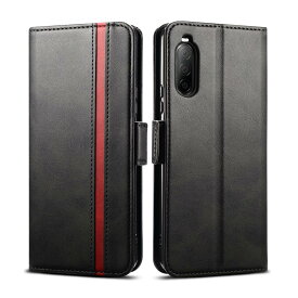 Xperia 10 II ケース 手帳型 カバー サイドマグネット カード収納 横置き機能 PUレザー 財布型 ブラック