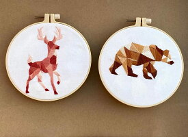 Stamped Cotton Hand Embroidery Kit Geometric Animal Needlework Wall DIY Decor Hand Embroidery Kits x2