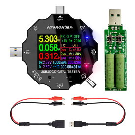 USB Cテスター 3 in 1 タイプC DC5.5 USBテスター カラースクリーン IPSデジタルマルチメーター 電圧 電流 電力 Bluetooth 抵抗 静電容量検出器 クリップケーブル付き サポート PD2.0 PD3.0 QC2.0 QC3.0