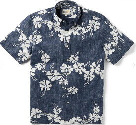 本物正規◆REYN SPOONER レインスプーナー◆アロハシャツ/半袖シャツ 50TH STATE FLOWER■紺/白■リバースプリント■新品■スプナークロス ハワイ企画 ボタンダウン DRESS BLUE