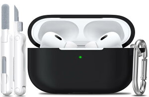 R-fun AirPods Pro ��2����/��1����P�[�X�J�o�[�A�N���[�j���O�L�b�g�ƃL�[�`�F�[���t���AApple AirPods Pro 2023/2022/2019�[�d�P�[�X�p���S�ی�V���R���P�[�X - �u���b�N
