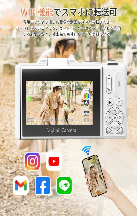 楽天市場】AiMike 5K デジカメ スマホに送れる デジタルカメラ WIFI 
