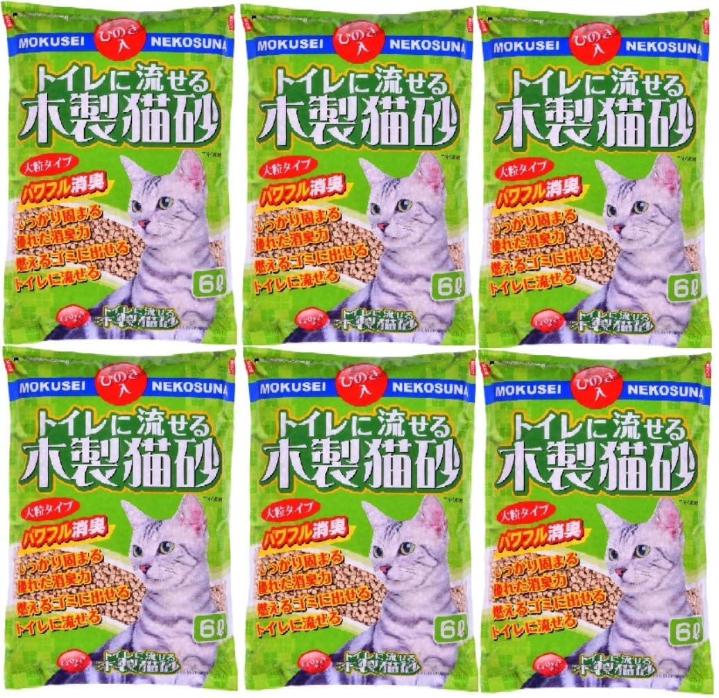 常陸化工FineCatトイレに流せる木製猫砂大粒パワフル消臭6L6袋入り[ケース品]