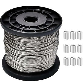 【スーパーSALE半額】台風対策ワイヤーロープ ステンレスワイヤー ワイヤー ステンレス製（SUS304）柔軟 wire rope 直径1.5mm 長さ100m アルミスリーブ 錆びにくい 使用荷重165kg 安定な固定 地震対策 台風対策 落下防止 工事 林業 DIY フェンス柵