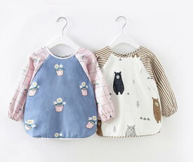 【部分即納】超人気ベビーエプロン スモック 食事用お絵かき用泥遊び用 女の子男の子 子供エプロン男女兼用 保育園胸当てエプロンおしゃれ キッズ防水