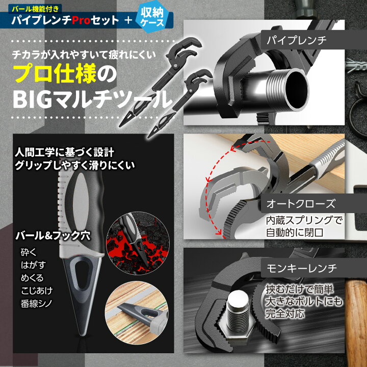 楽天市場】PIENSE 【パイプレンチ モンキー マジック レンチ セット 6 
