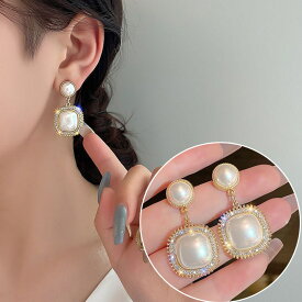 銀針イヤリング女ins軽贅沢小衆フラッシュドリルネット赤高級気品金真珠ブロック爆金イヤリング