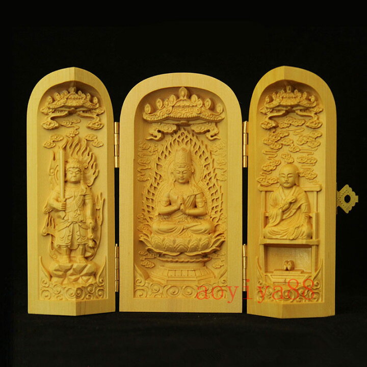 楽天市場】木彫 三開仏 真言宗 三尊 不動明王 大日如来 弘法大師 仏龕 
